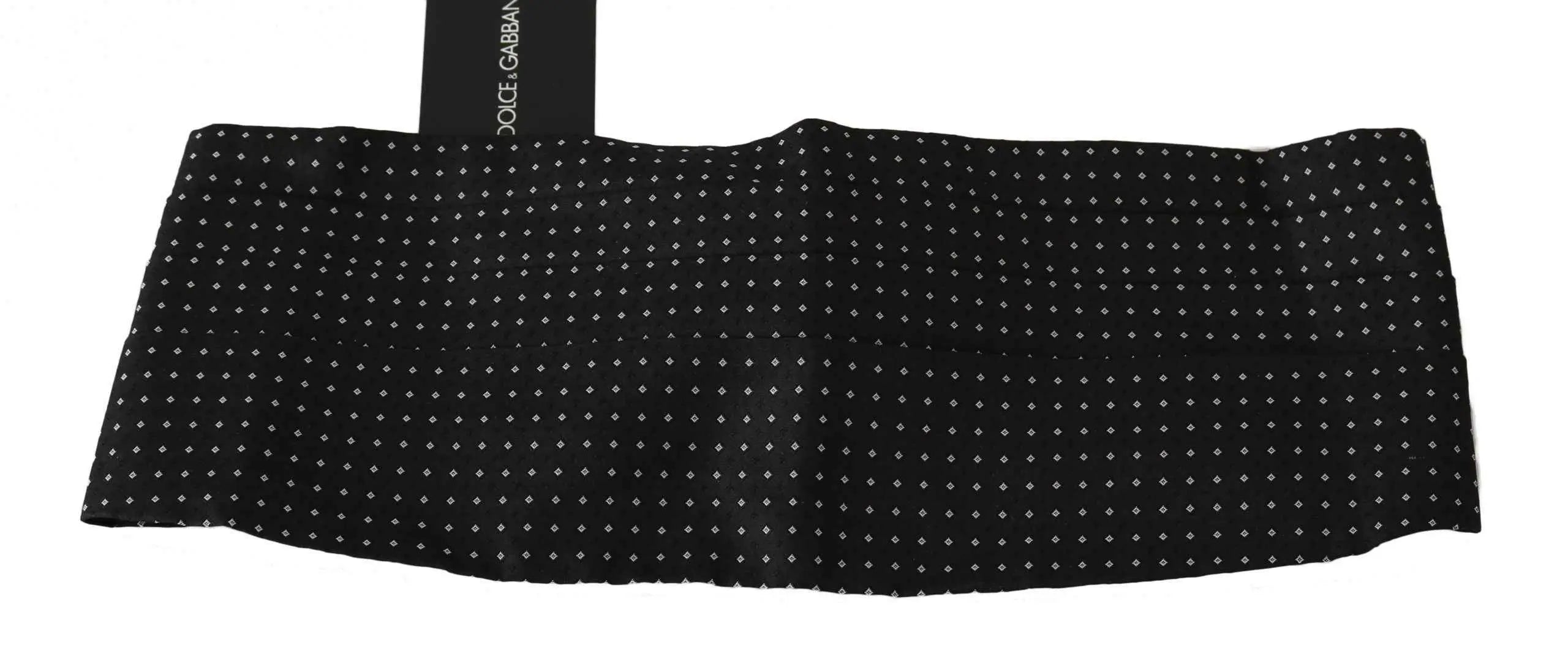 Écharpe dolce & gabbana noire en soie avec un motif subtil de petits points blancs pour ceinture cummerbund
