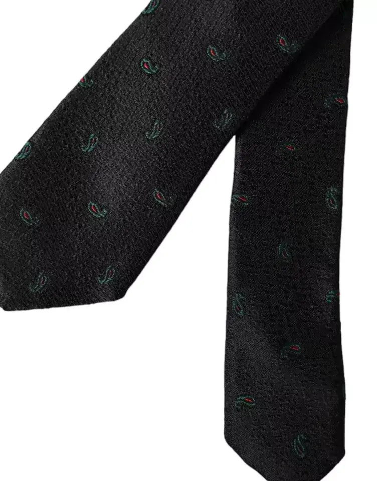 Cravate noire en soie dolce & gabbana avec motif paisley subtil en bleu sarcelle et rouge ajustable pour hommes