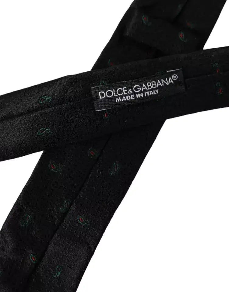 Cravate homme dolce & gabbana en soie 100% noire avec motifs paisley verts et rouges subtils ajustable
