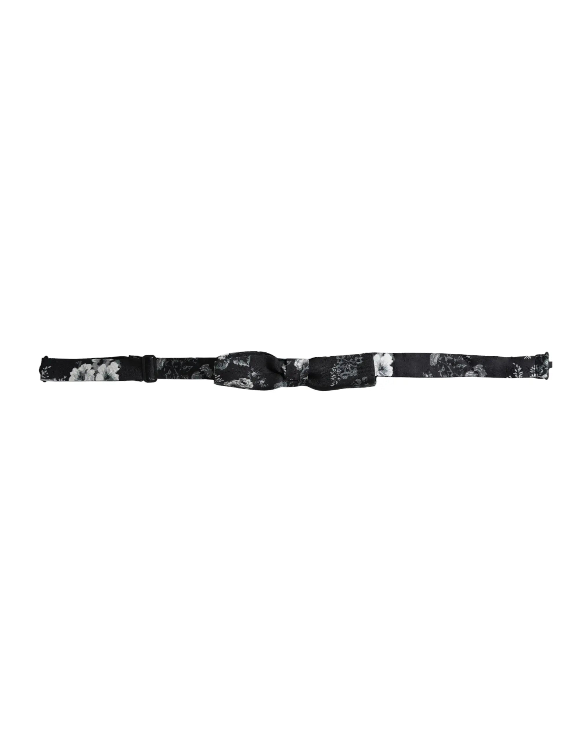 Noeud papillon homme dolce gabbana en soie gris foncé avec motif floral noir et finition satinée ajustable