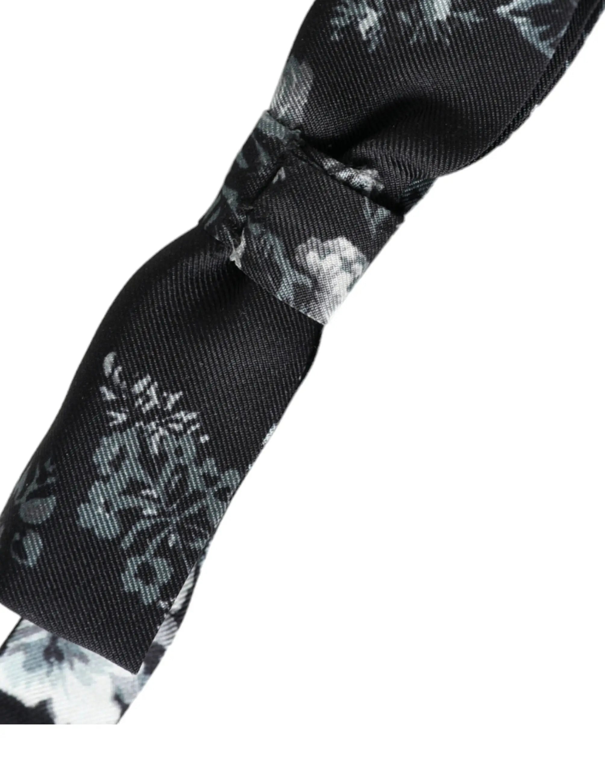 Noeud papillon homme dolce & gabbana en soie ajustable gris foncé avec motif floral subtil et satin noir