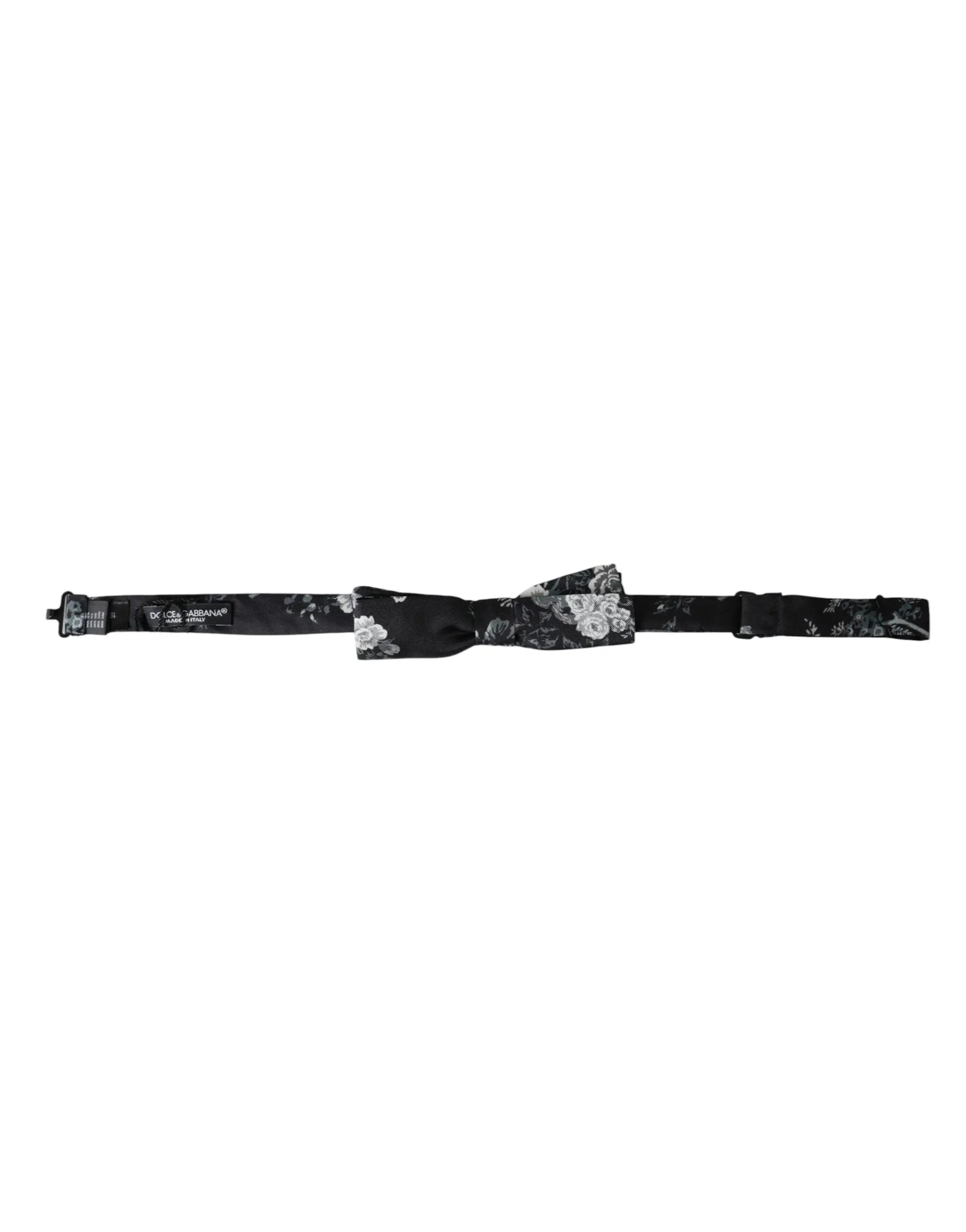 Noeud papillon pour homme dolce & gabbana en soie gris foncé avec motif floral blanc délicat sur tissu satin