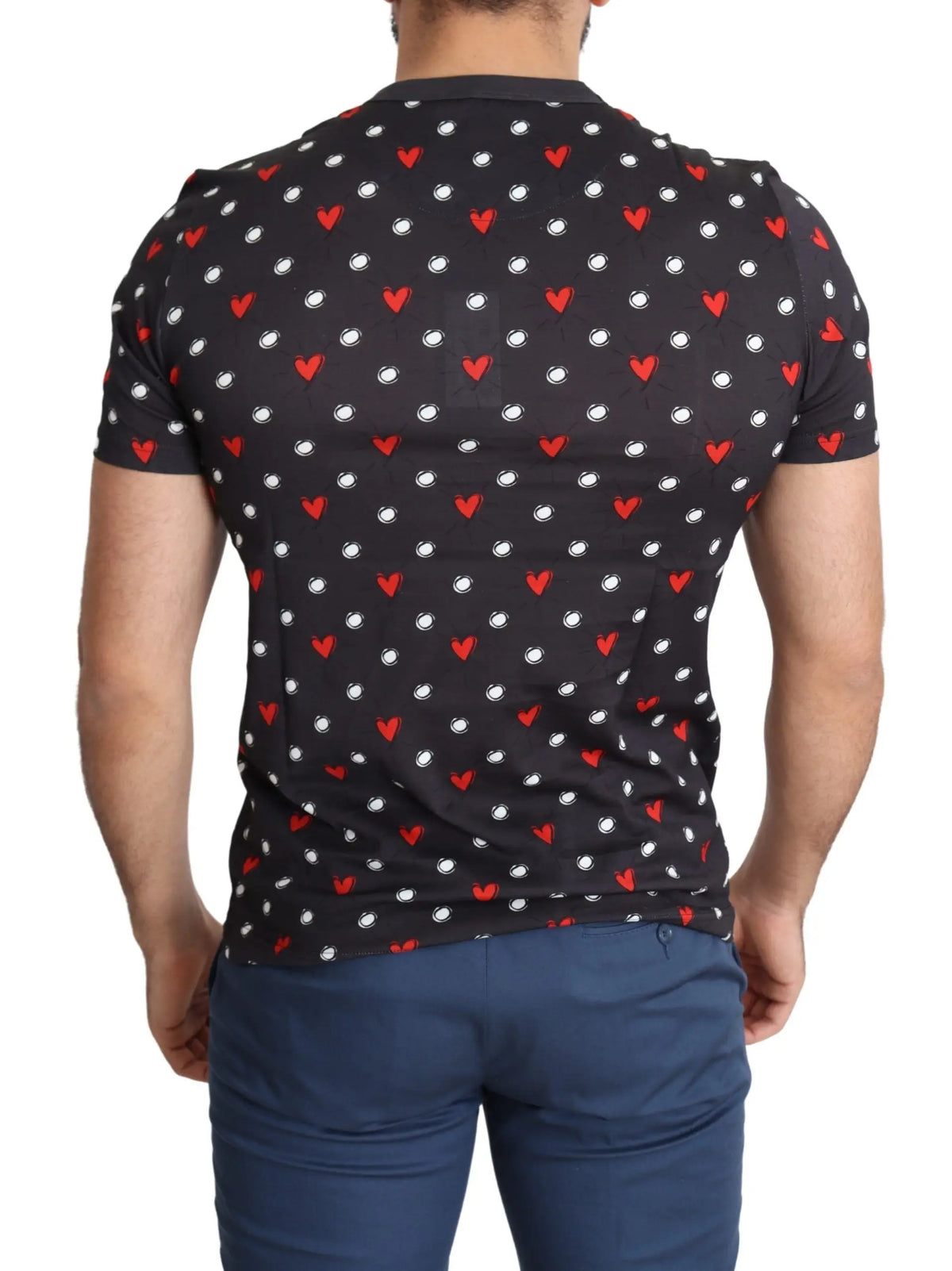 T-shirt homme dolce & gabbana en coton gris foncé avec motif ludique de cœurs rouges et blancs manches courtes