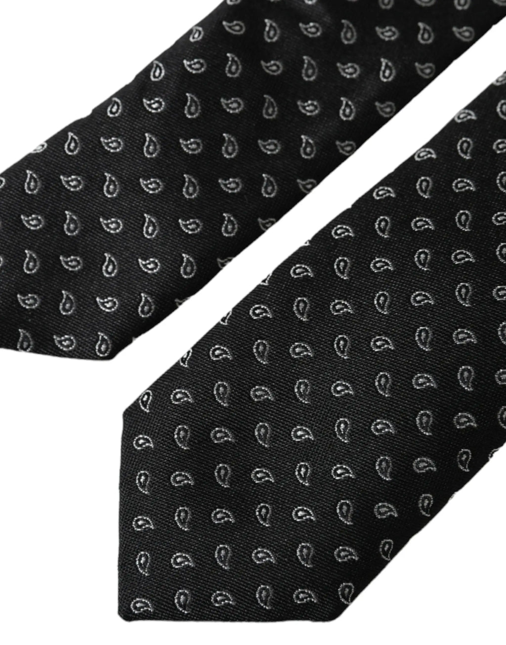 Cravate en soie noire dolce & gabbana avec motif jacquard gris foncé et motifs paisley blancs subtils