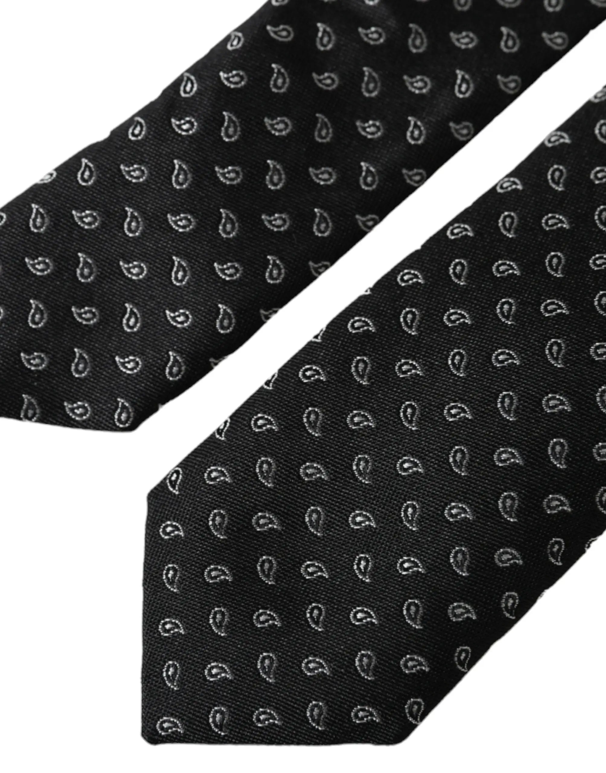 Cravate en soie noire dolce & gabbana avec motif jacquard gris foncé et motifs paisley blancs subtils