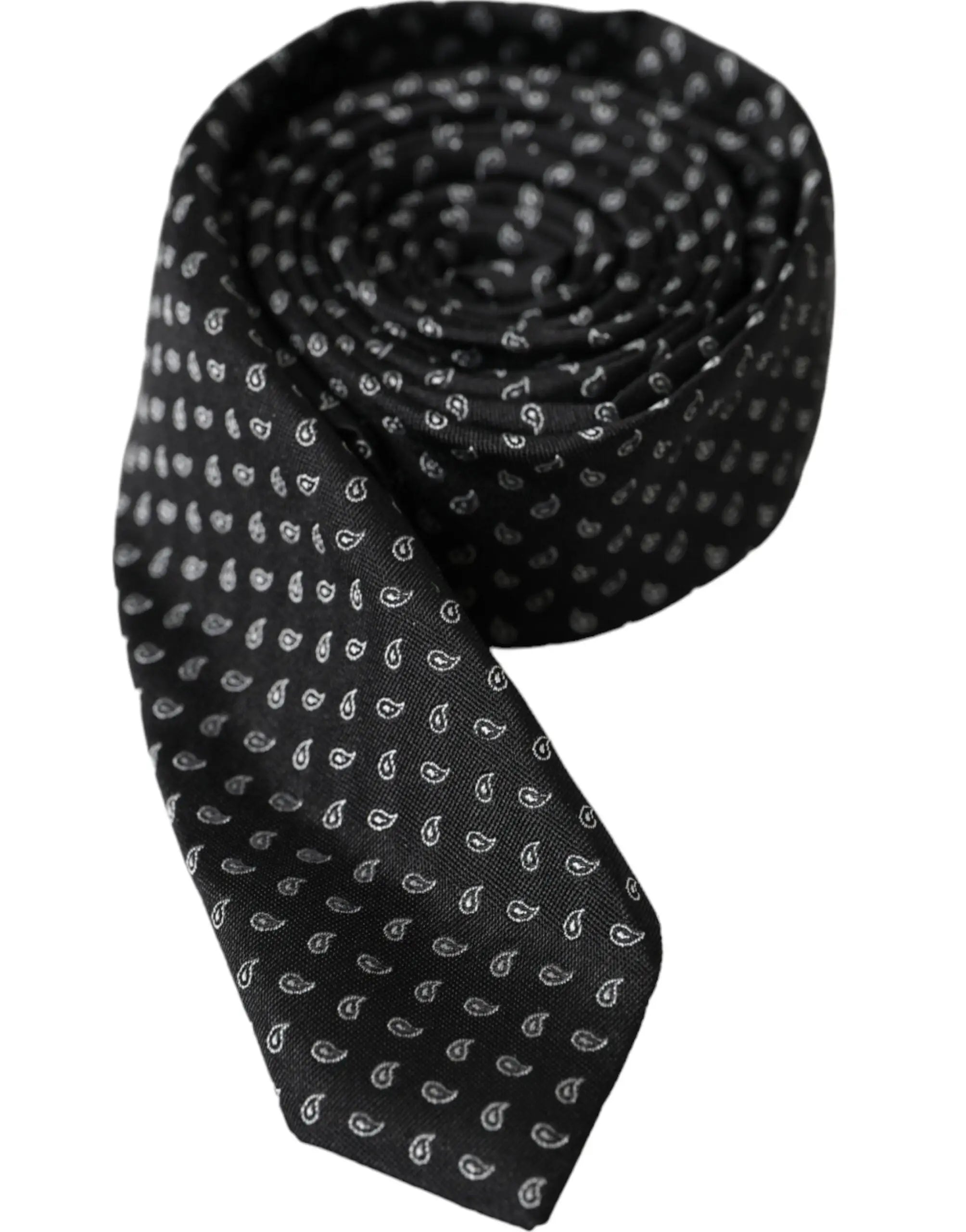 Cravate pour homme dolce & gabbana en soie jacquard gris foncé avec motif cachemire blanc subtil
