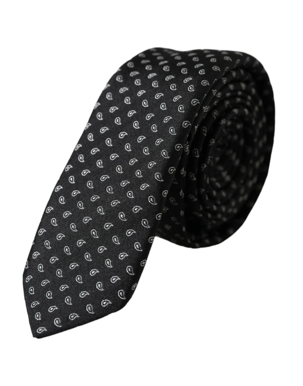 Cravate noire en soie dolce & gabbana avec motif paisley blanc subtil jacquard et réglable pour homme