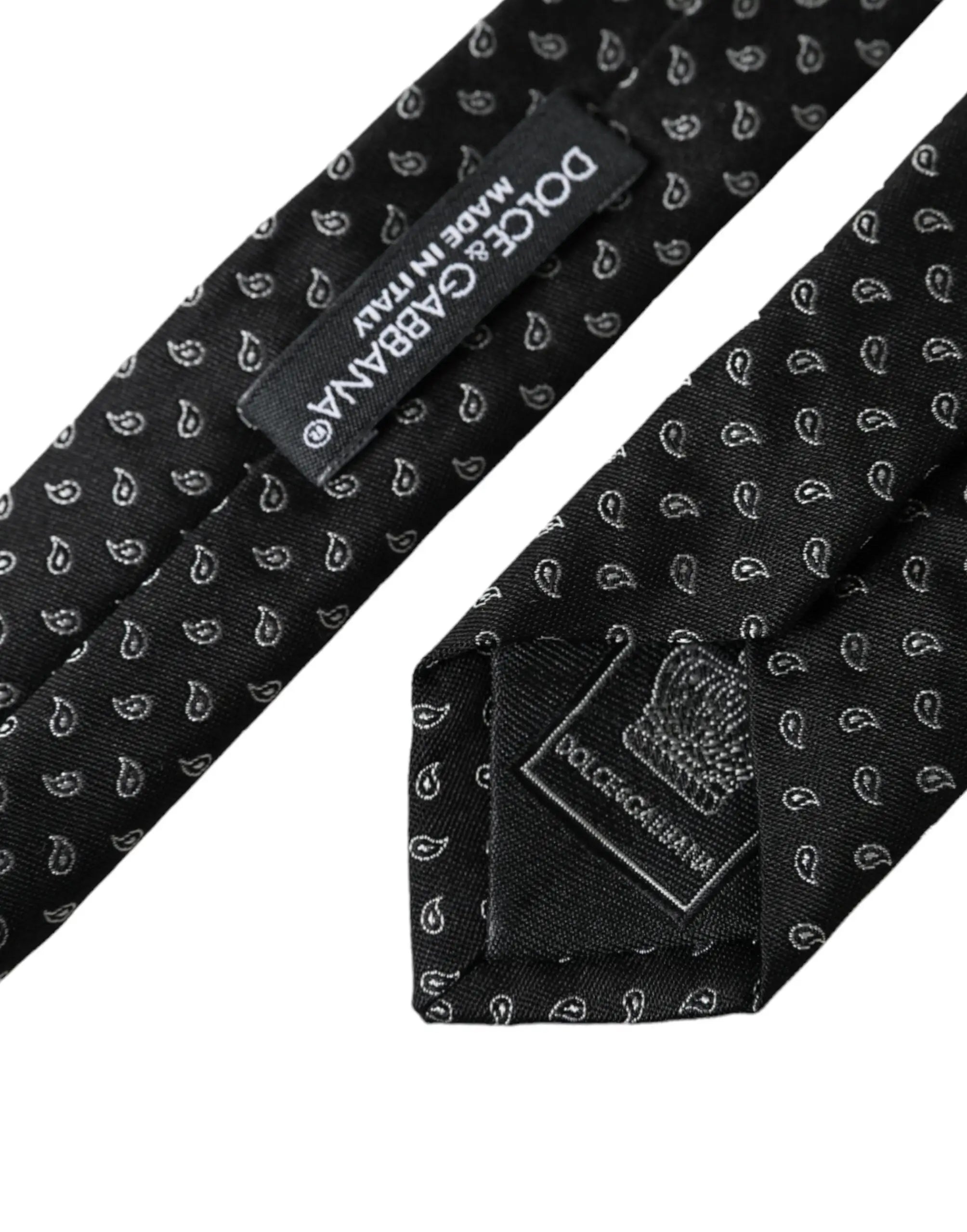 Cravate homme dolce & gabbana en soie jacquard gris foncé avec motif paisley blanc subtil
