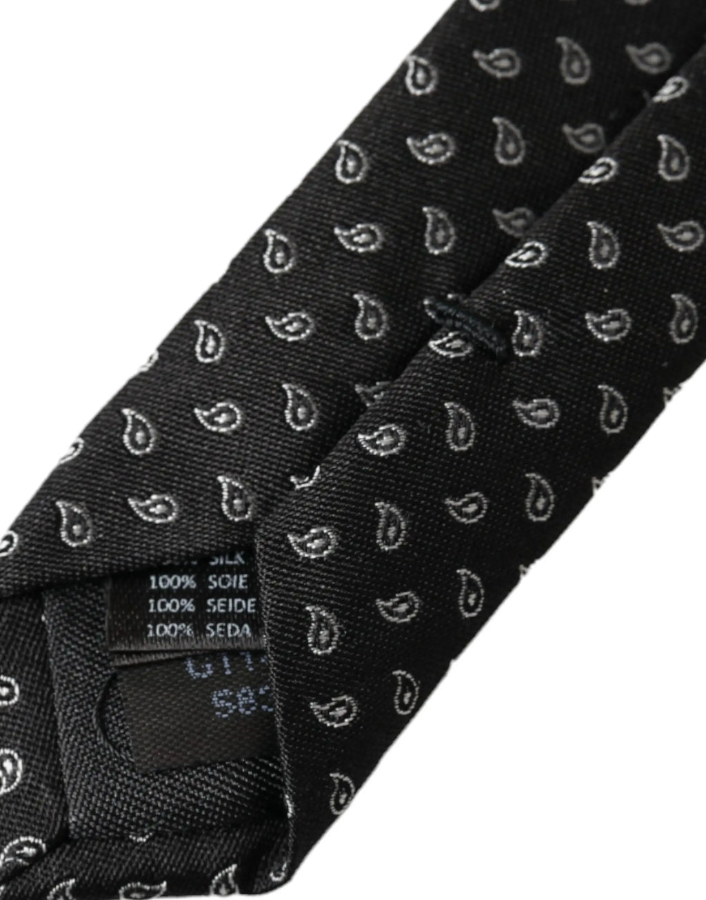 Cravate homme ajustable dolce & gabbana en soie gris foncé avec motif jacquard paisley argent subtil