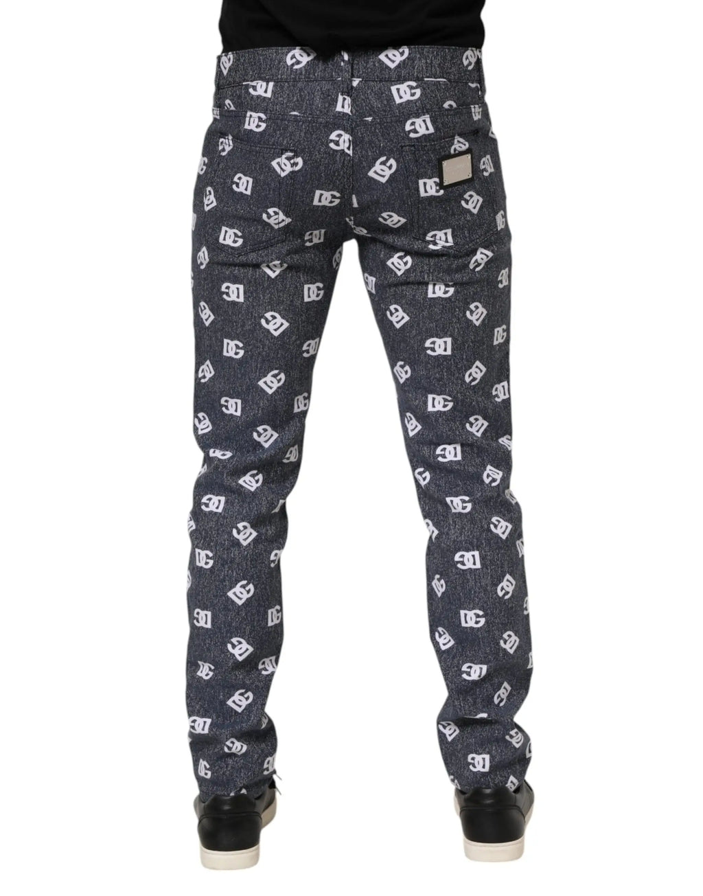 Jean skinny slim en denim coton gris foncé dolce & gabbana avec motif logo blanc dc répété sur le tissu