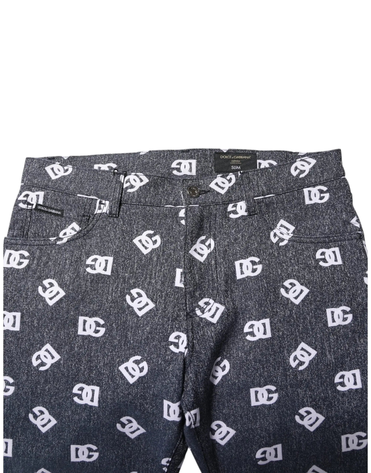 Jean slim skinny en denim de coton gris foncé dolce & gabbana avec motif logo dc blanc répété