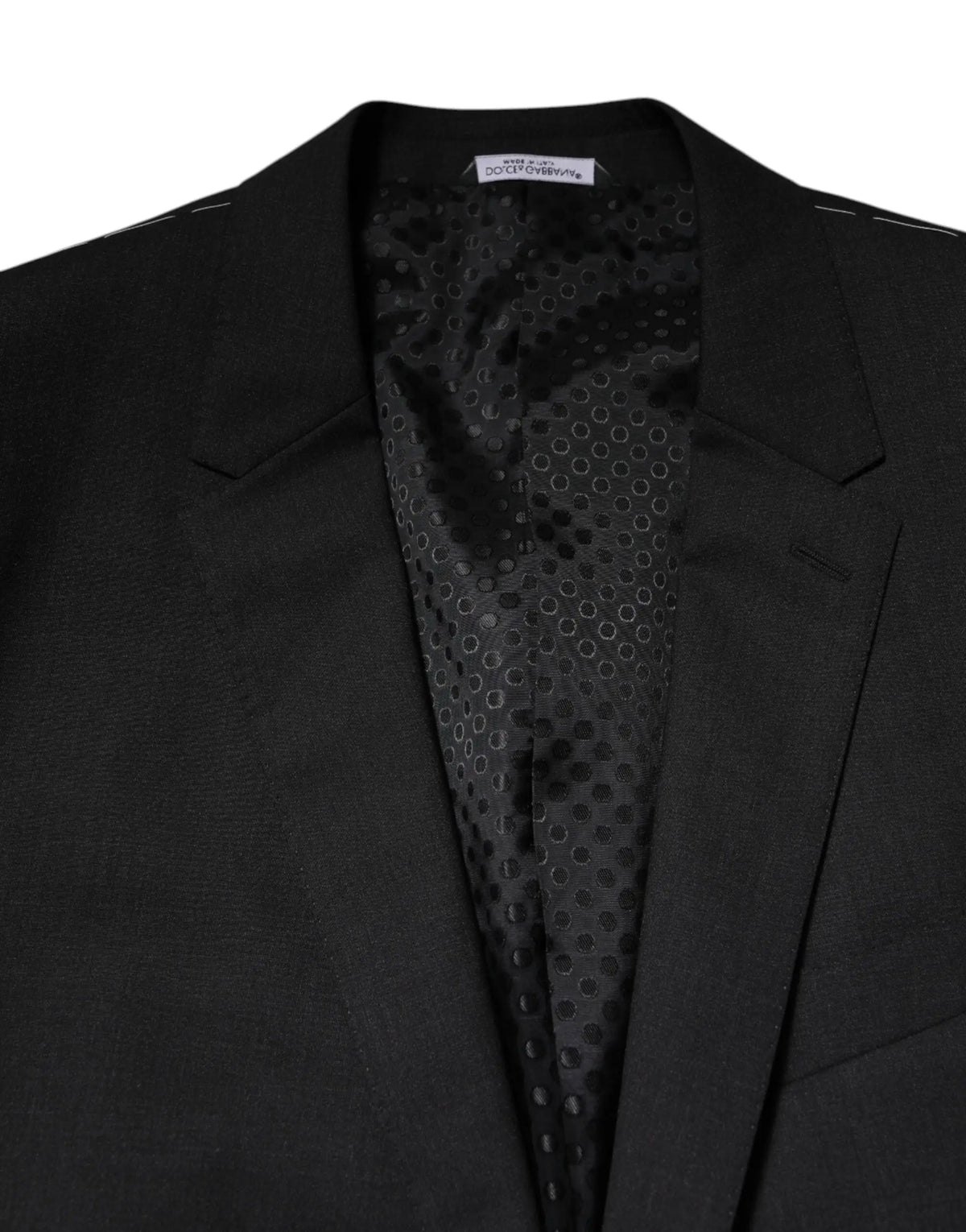 Veste dolce gabbana martini gris foncé à simple boutonnage avec doublure à motif de petits pois subtils en noir