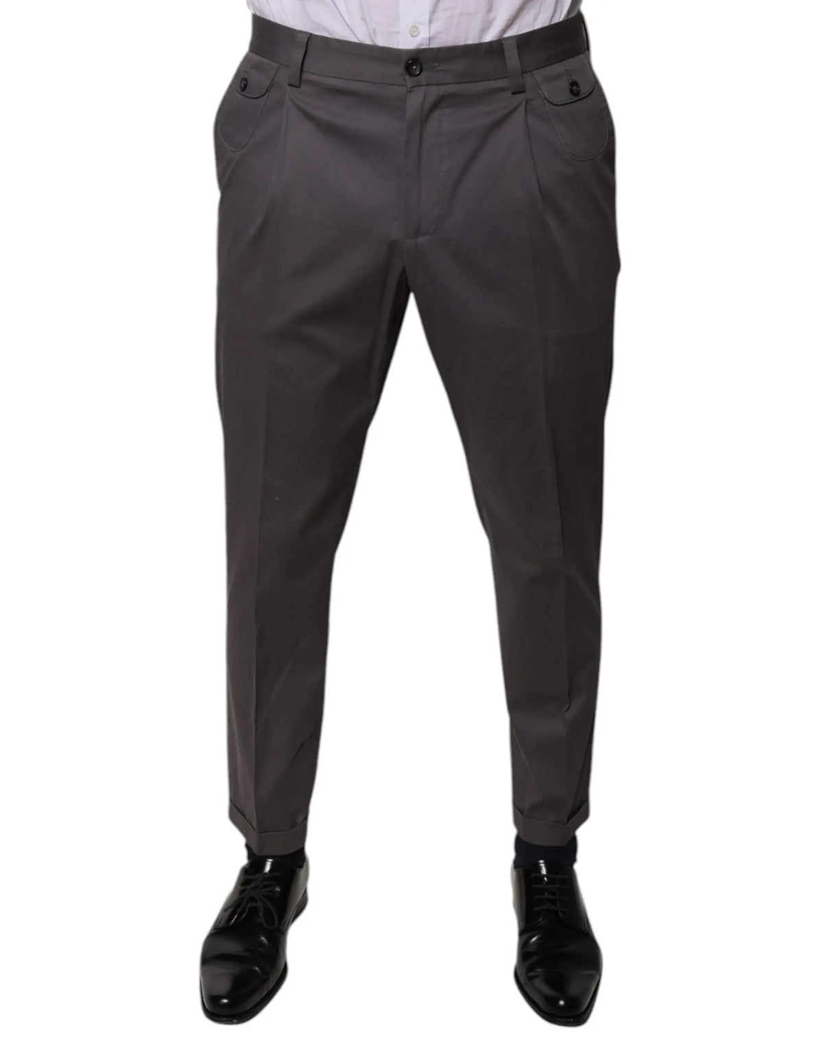 Pantalon habillé dolce gabbana gris foncé taille mi-haute en tissu ajusté avec plis subtils à la taille
