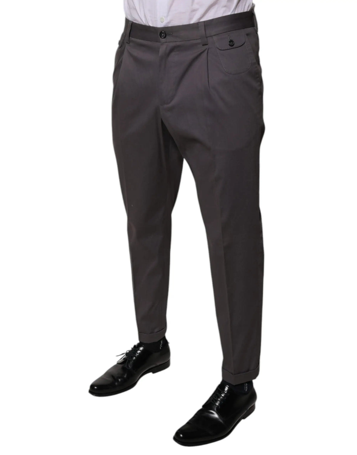 Pantalon habillé dolce & gabbana gris foncé taille mi-haute en chino avec coupe ajustée et poches à rabat boutonnées