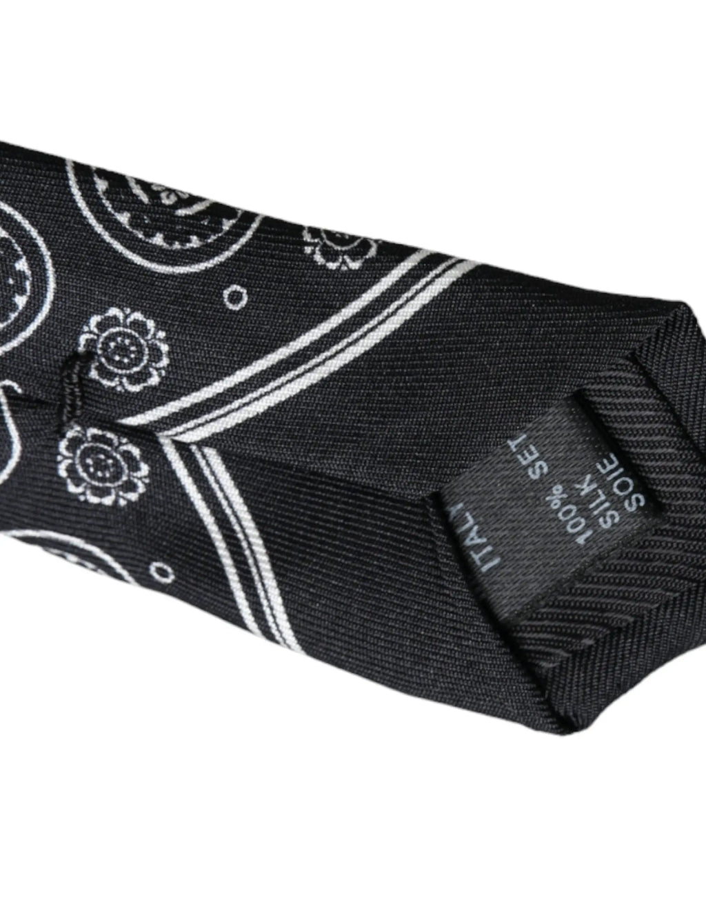 Cravate ajustable noire en soie dolce & gabbana avec motif paisley blanc et floral en soie 100%