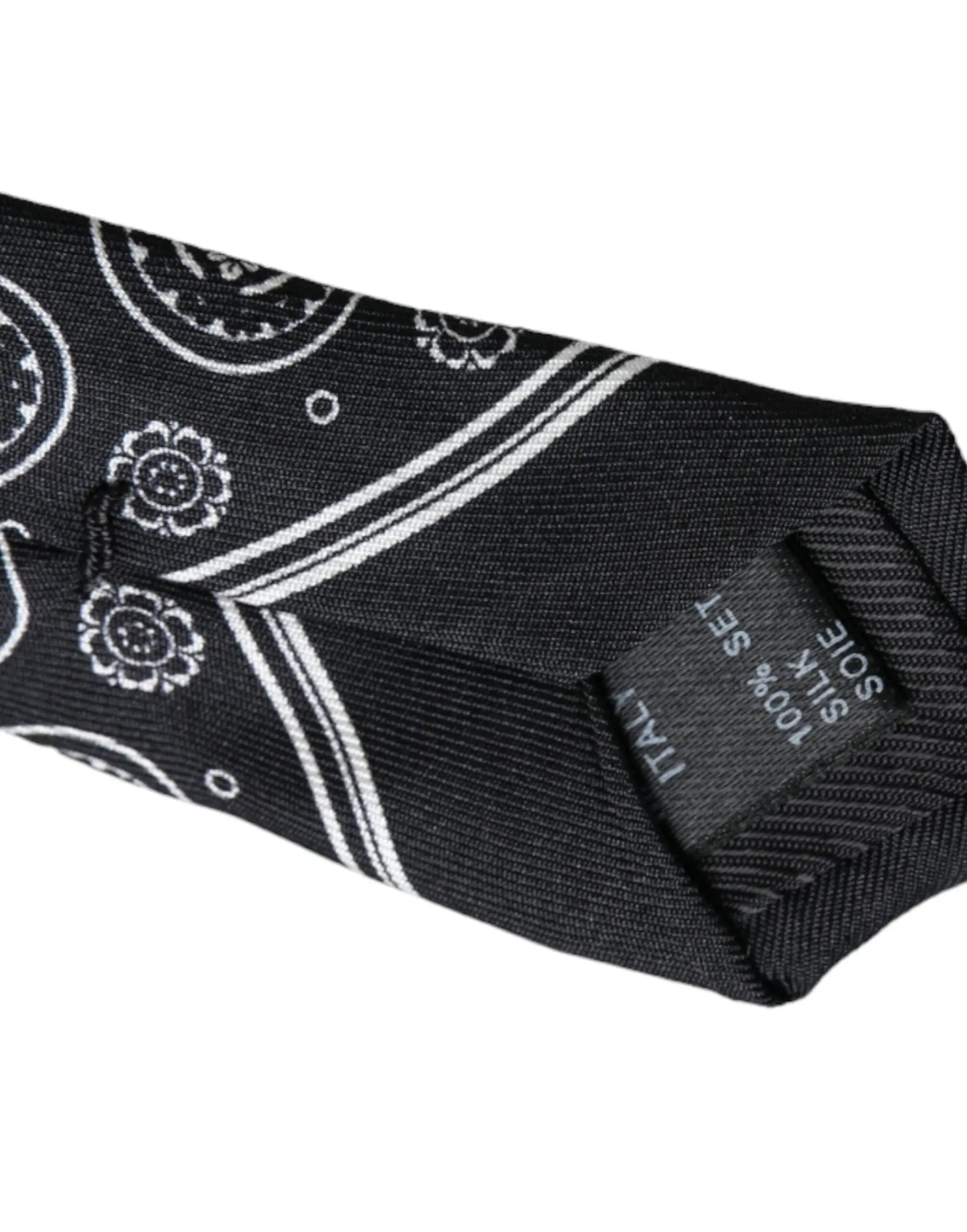 Cravate ajustable noire en soie dolce & gabbana avec motif paisley blanc et floral en soie 100%