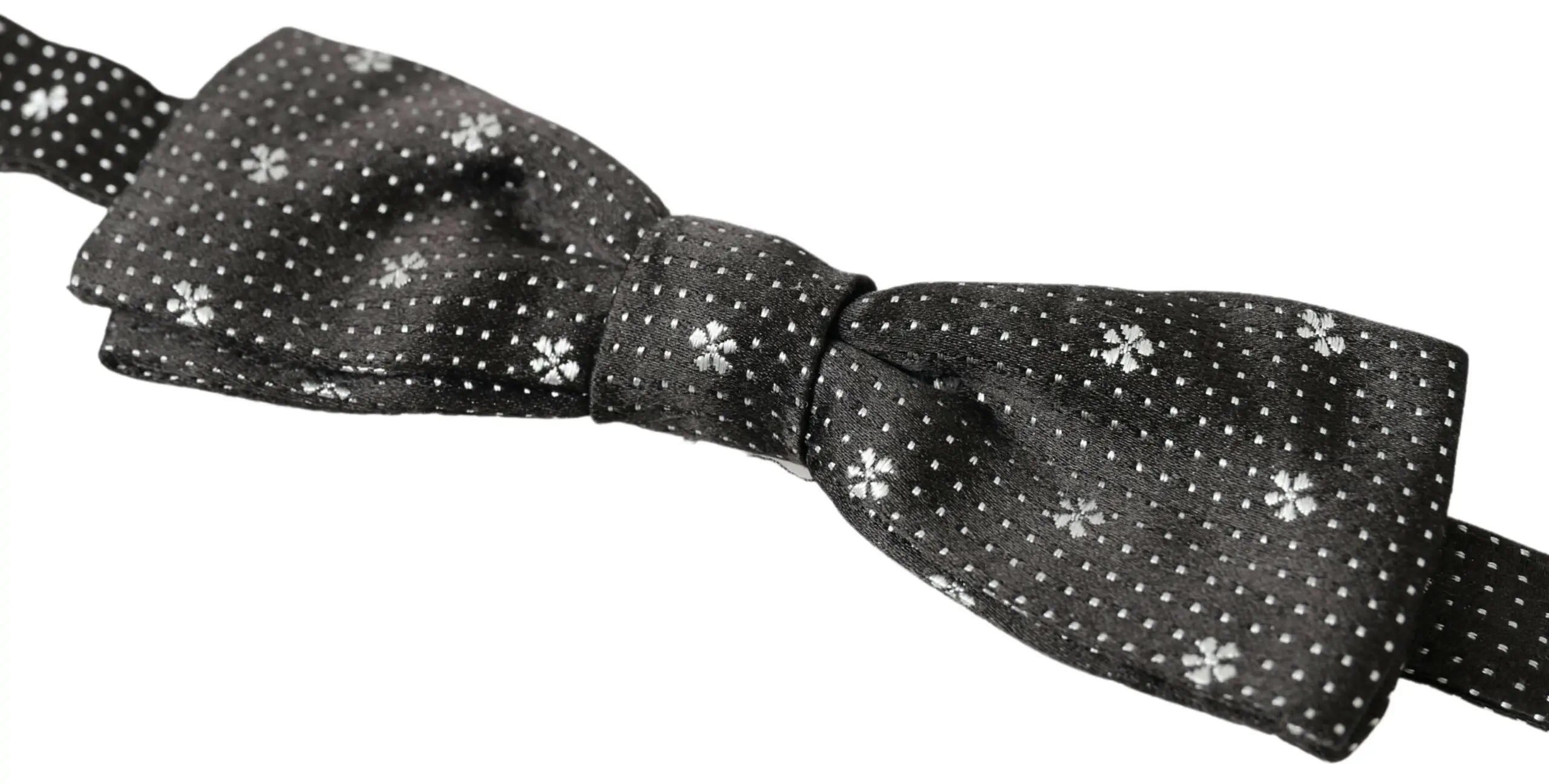 Dolce & gabbana noeud papillon homme en soie gris foncé avec motif subtil de fleurs blanches et petits points