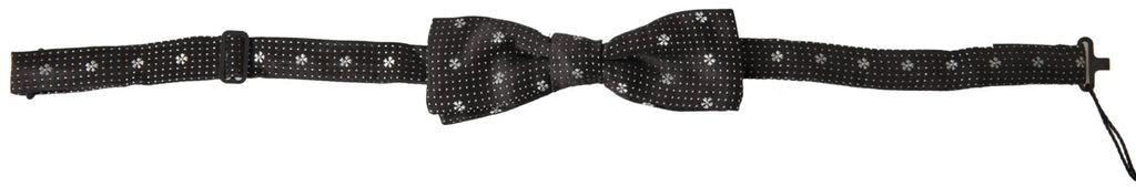 Dolce & gabbana dark gray patterned silk adjustable men neck papillon bow tie with black and white polka dot fabric