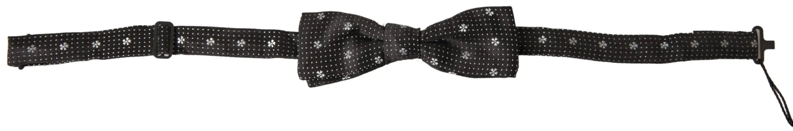 Dolce & gabbana dark gray patterned silk adjustable men neck papillon bow tie with black and white polka dot fabric
