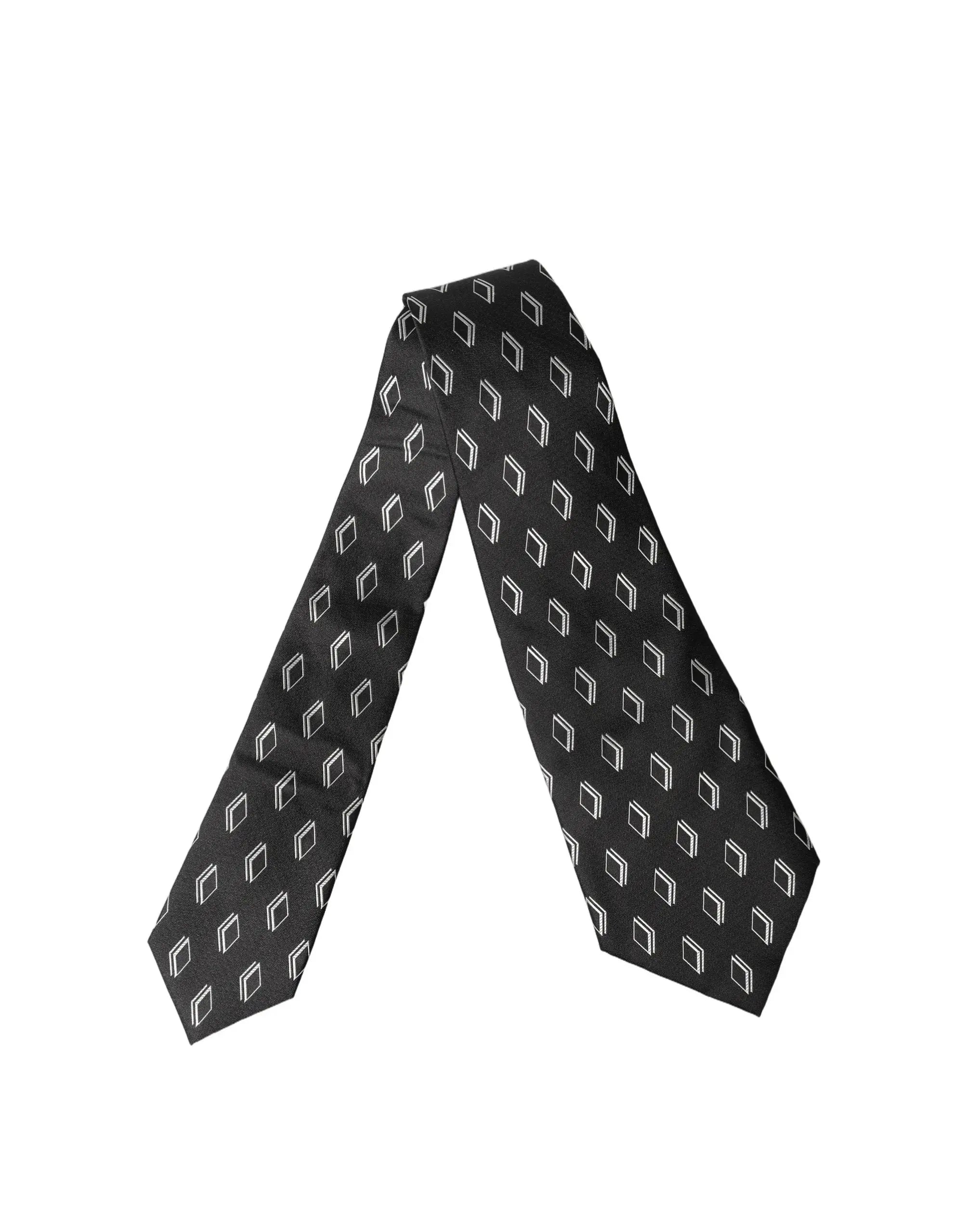 Dark gray dolce & gabbana silk tie with white outlined diamond pattern adjustable for women
