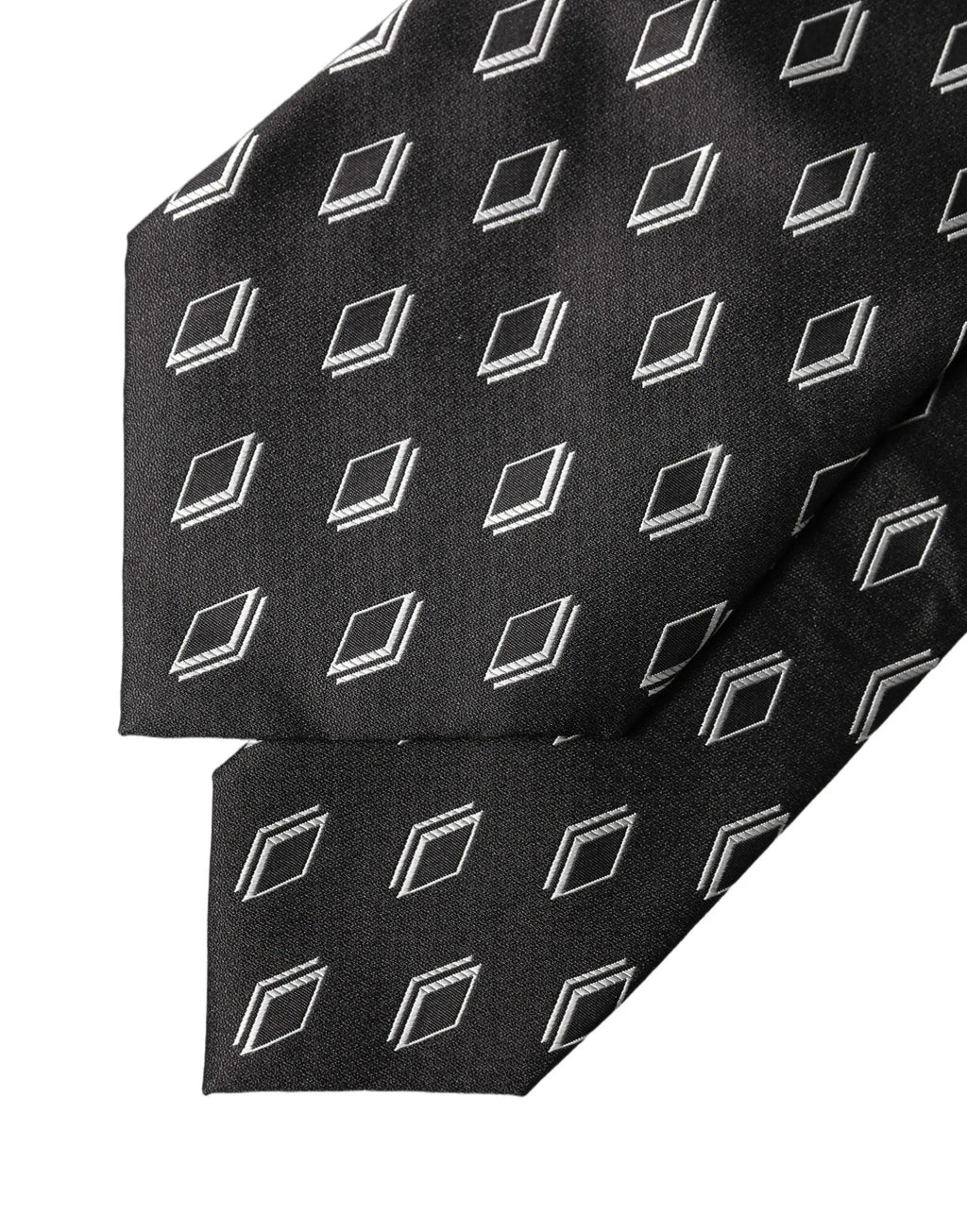Cravate ajustable pour femme dolce & gabbana en soie noire avec motif répété de losanges géométriques argentés