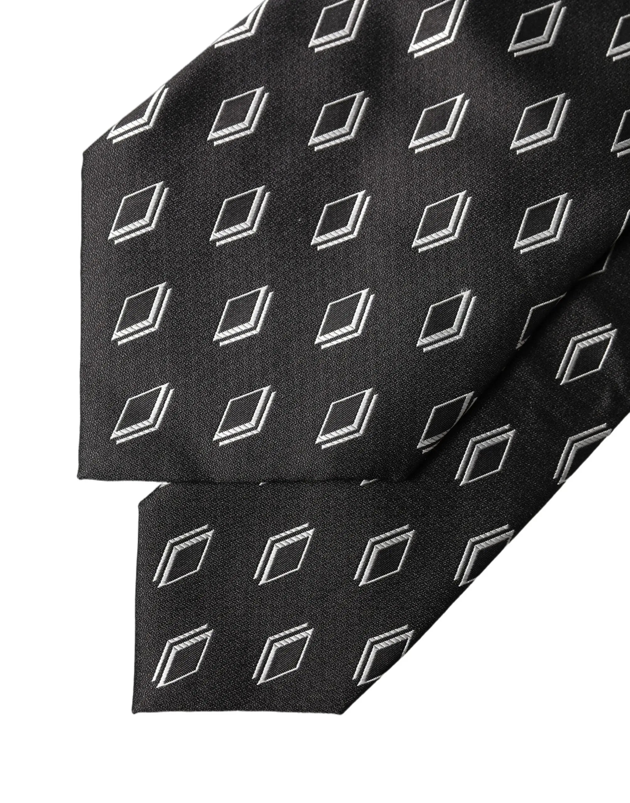 Cravate ajustable pour femme dolce & gabbana en soie noire avec motif répété de losanges géométriques argentés