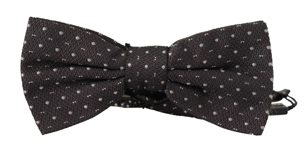 Dolce & gabbana nœud papillon en soie 100 pour cent noir à pois blancs subtils en tissu texturé