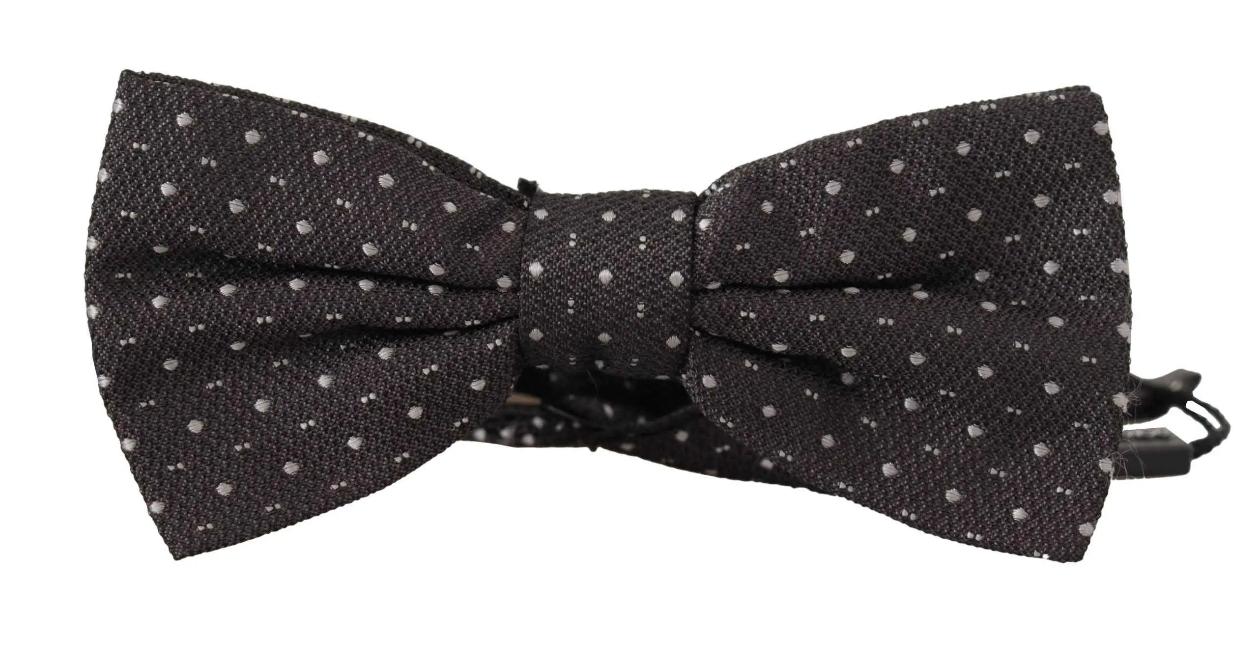 Dolce & gabbana nœud papillon en soie 100 pour cent noir à pois blancs subtils en tissu texturé