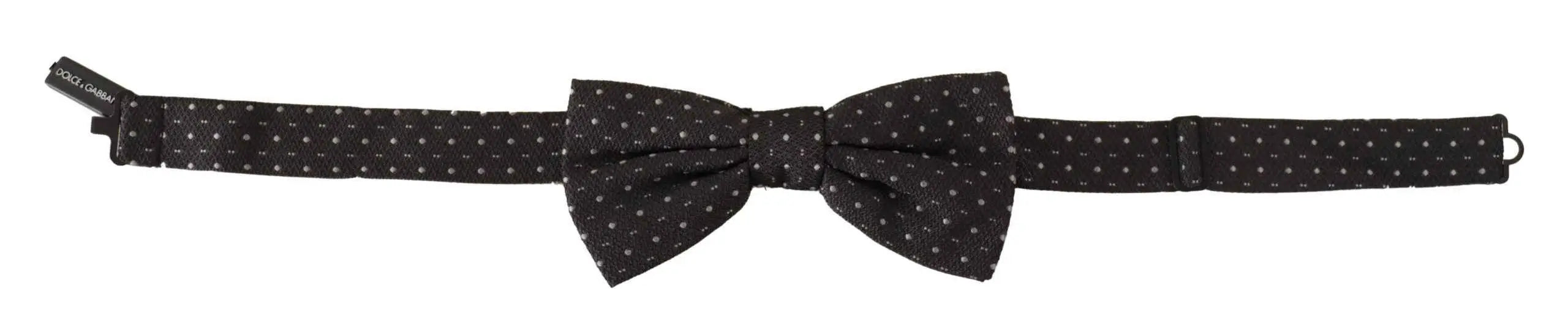 Noeud papillon dolce & gabbana en soie 100 % gris foncé à pois blancs subtils avec bande réglable