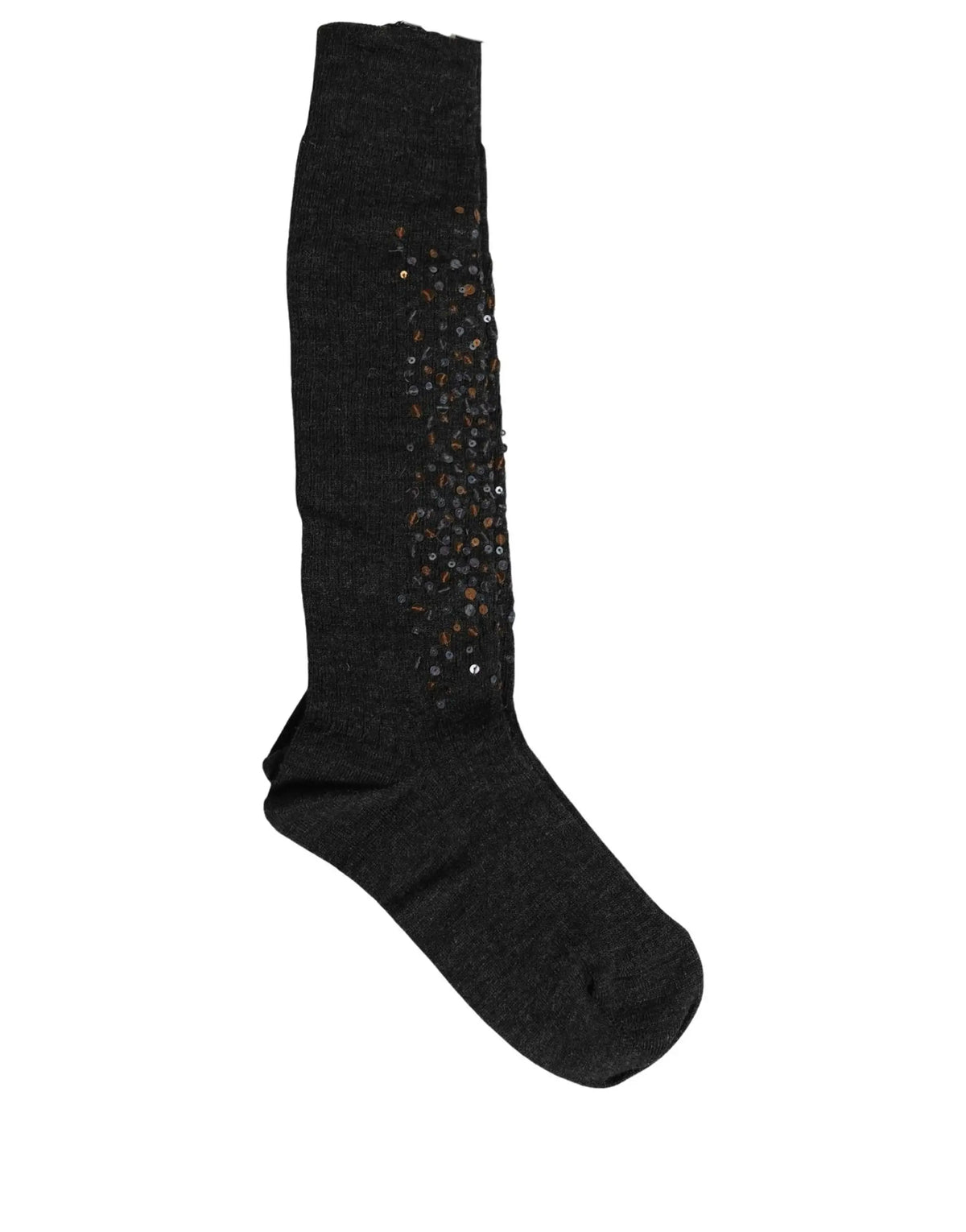 Chaussettes noires longues dolce gabbana en laine avec un panneau décoratif de sequins multicolores sur le côté
