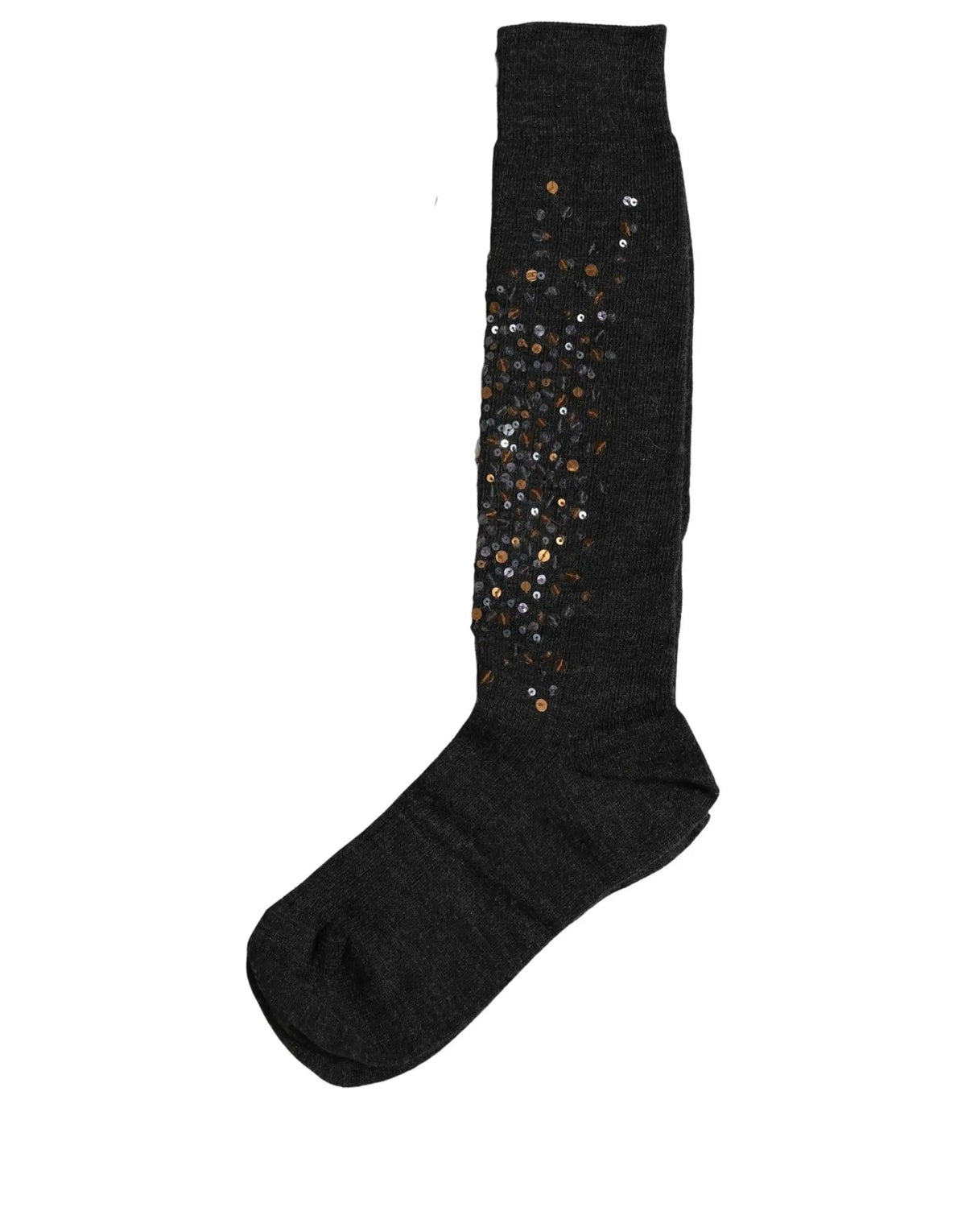 Chaussettes hautes en laine gris foncé dolce gabbana ornées de sequins dorés et argentés éparpillés