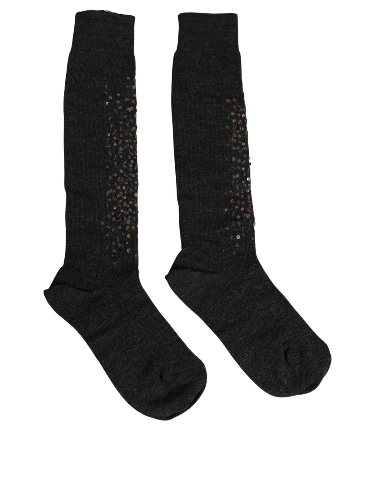 Chaussettes longues dolce & gabbana en laine gris foncé avec texture chinée subtile et sequins décoratifs verticaux