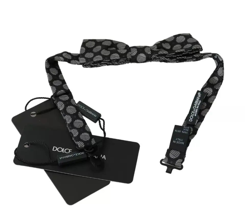 Noeud papillon dolce & gabbana en soie gris foncé avec motifs circulaires argentés pour homme