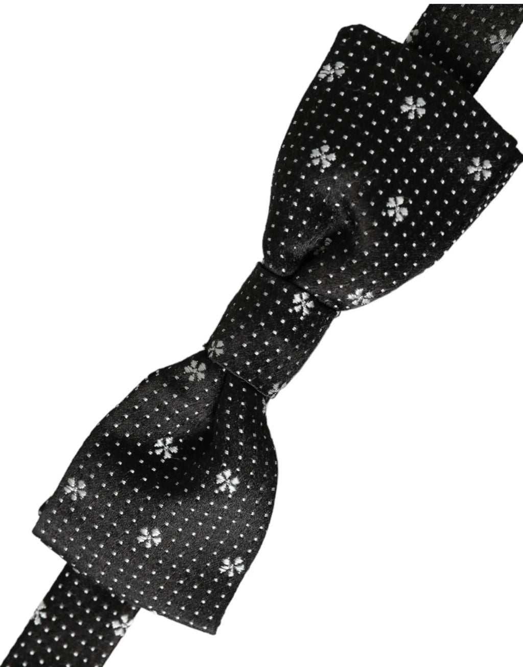 Dark gray dolce & gabbana silk bow tie with white floral pattern and adjustable neck for men