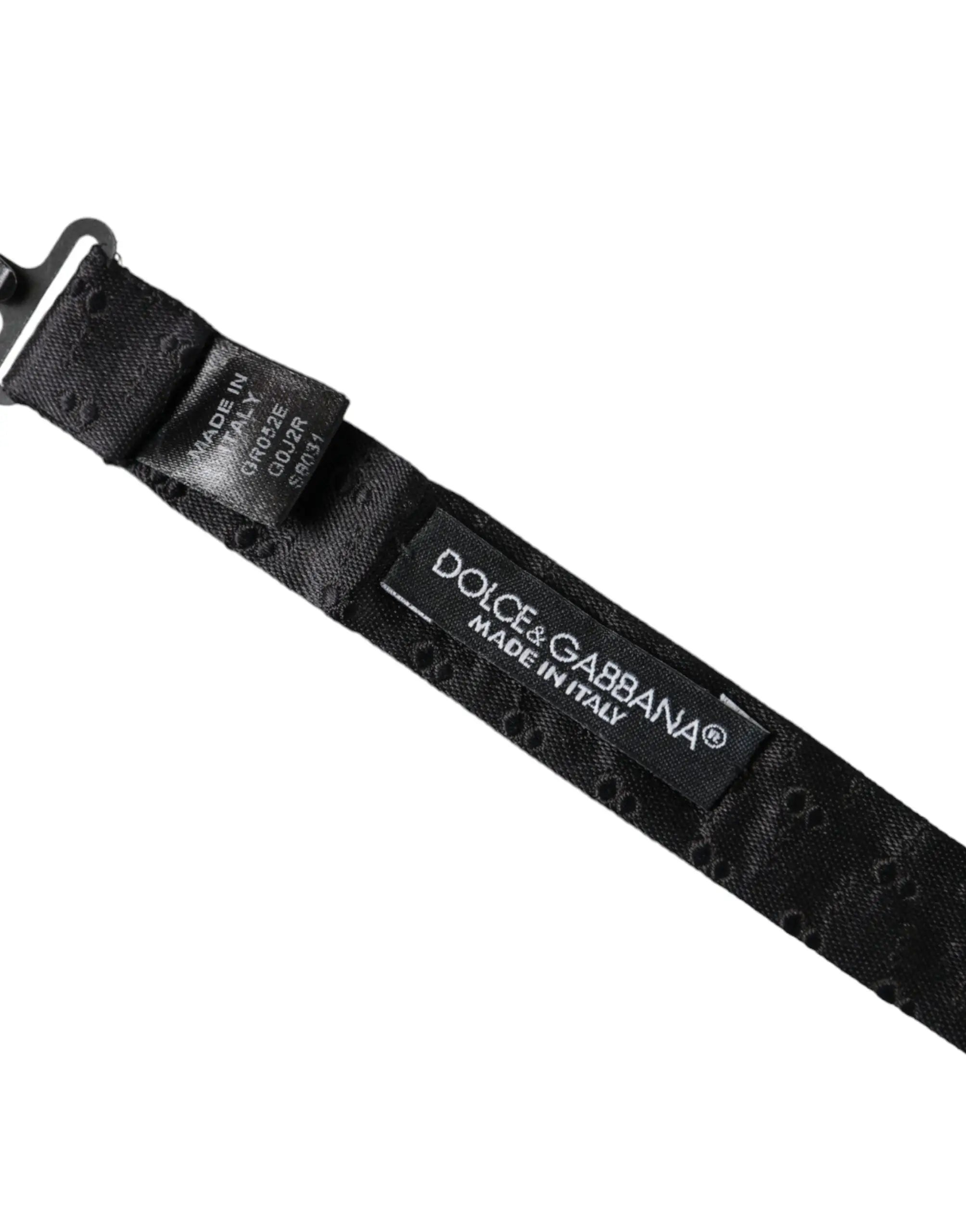 Bracelet noir dolce gabbana avec motif logo discret en répétition pour nœud papillon homme en soie gris foncé ajustable