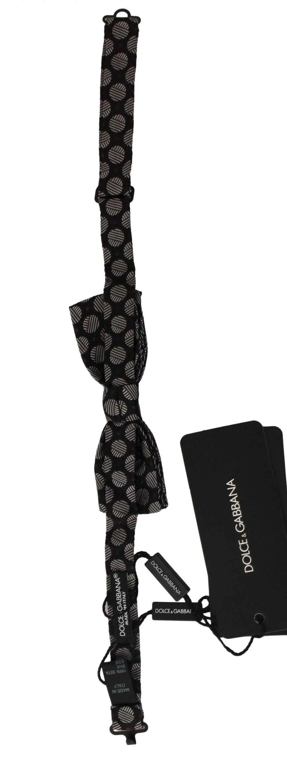 Nœud papillon dolce & gabbana en soie grise foncée avec motif jacquard à pois subtils circulaires pour homme