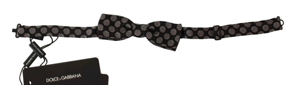 Noeud papillon homme en soie gris foncé dolce gabbana à motifs circulaires légers avec étiquette de marque