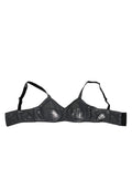 Soutien-gorge balconcino en soie extensible gris foncé dolce & gabbana avec finition satinée noire et bretelles réglables
