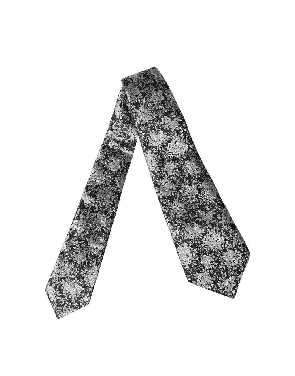 Une cravate pour femme dolce & gabbana en soie noire avec motif floral argenté ajustable élégante