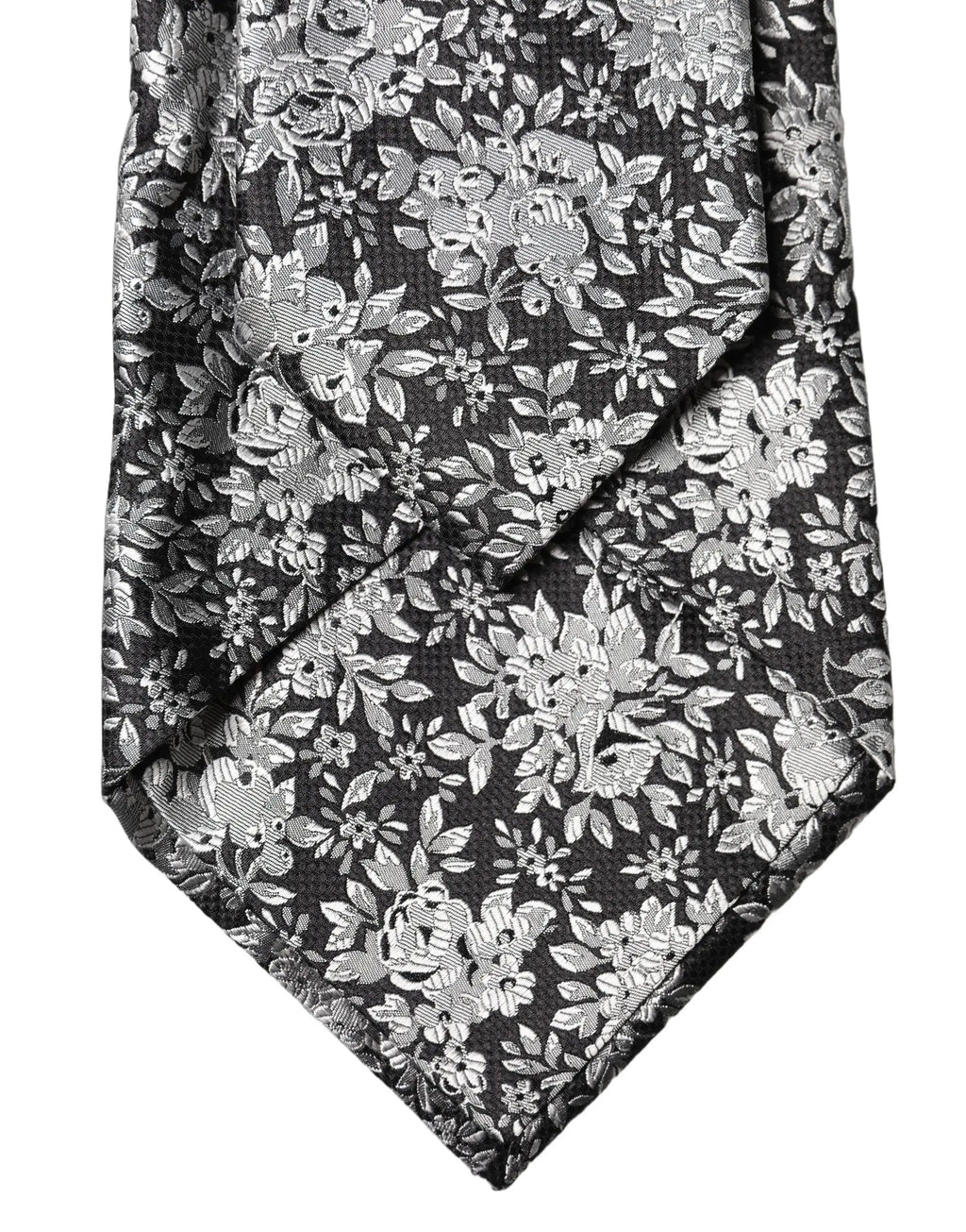 Cravate femme dolce & gabbana en soie noire avec motif floral argenté ajustable en gris foncé
