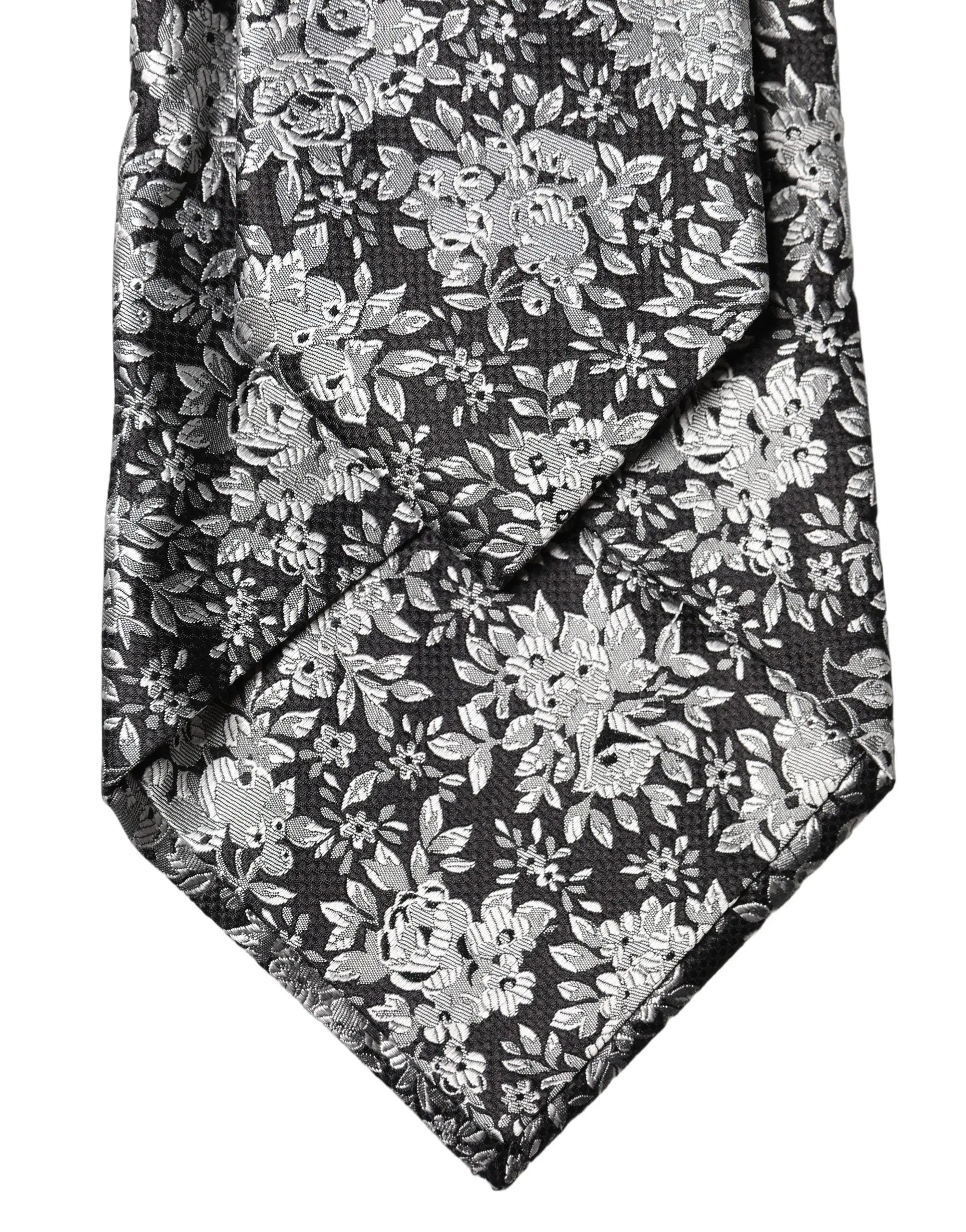 Cravate femme dolce & gabbana en soie noire avec motif floral argenté ajustable en gris foncé