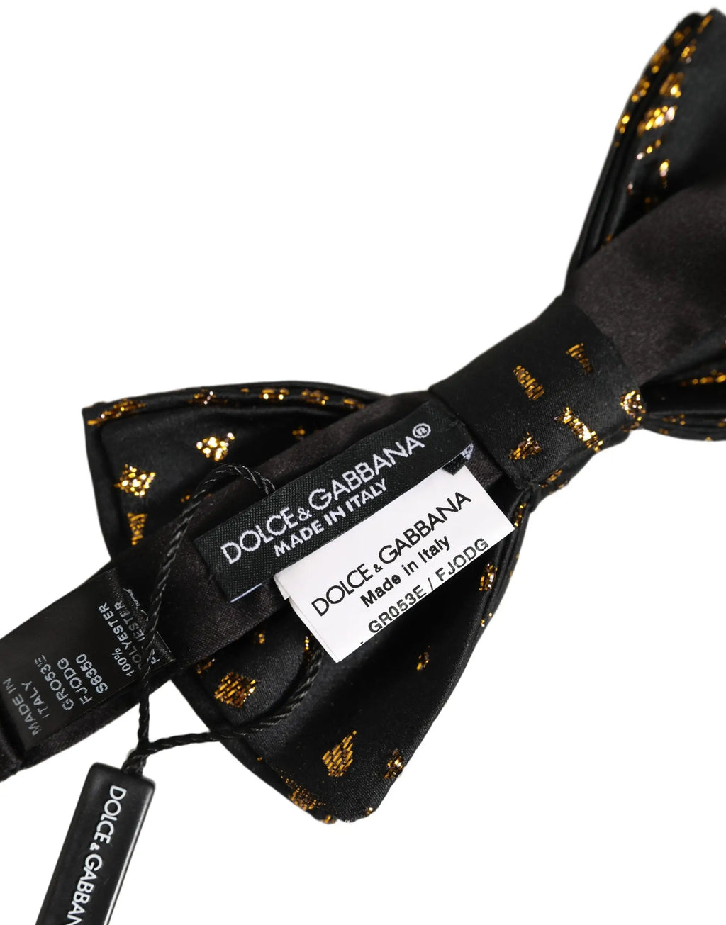 Noeud papillon ajustable dolce & gabbana noir avec motif feuille d or à relief pour occasions élégantes