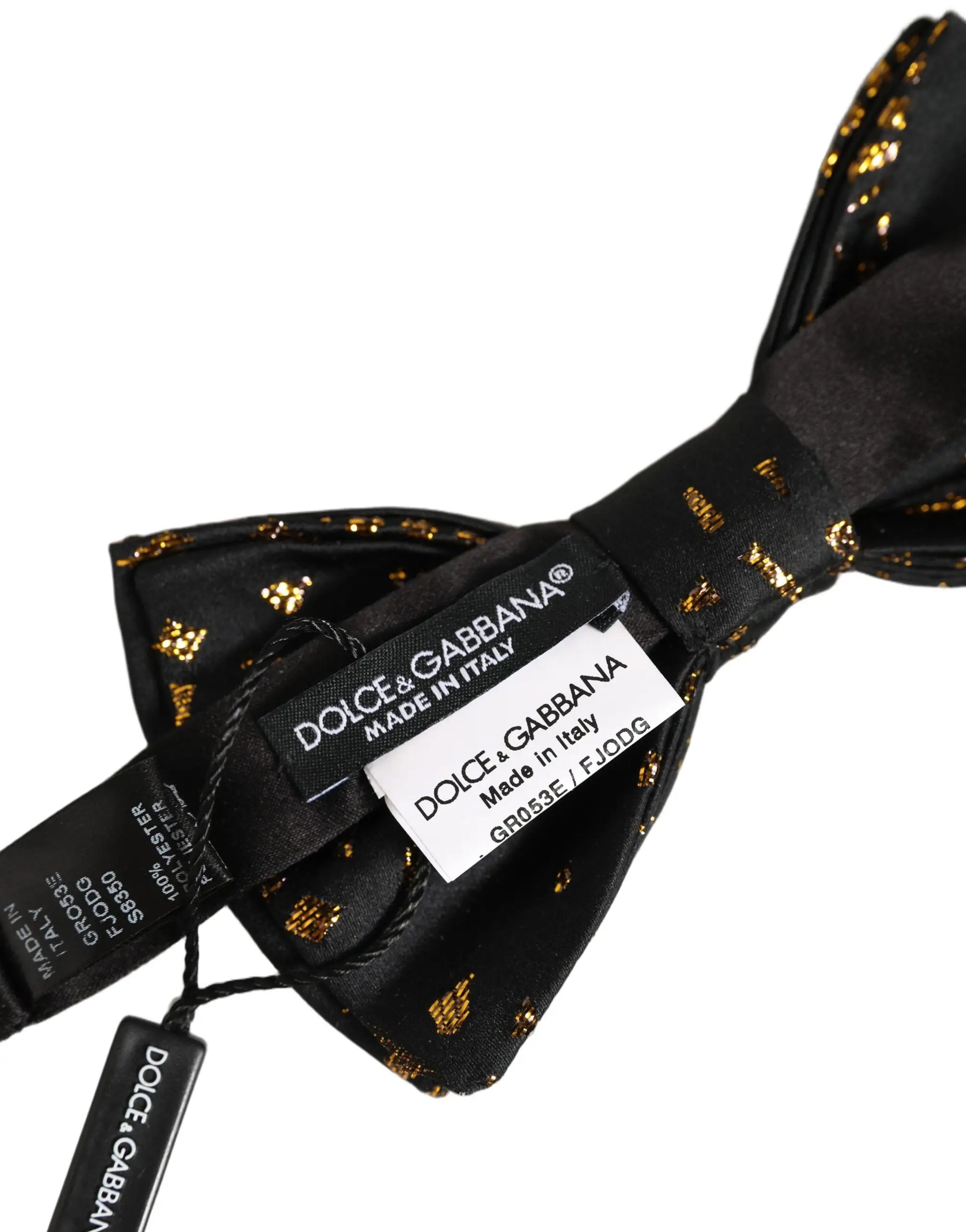 Noeud papillon ajustable dolce & gabbana noir avec motif feuille d or à relief pour occasions élégantes