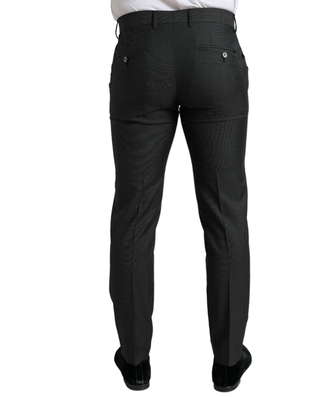 Pantalon formel slim stretch gris foncé dolce gabbana avec dos boutonné et tissage texturé subtil