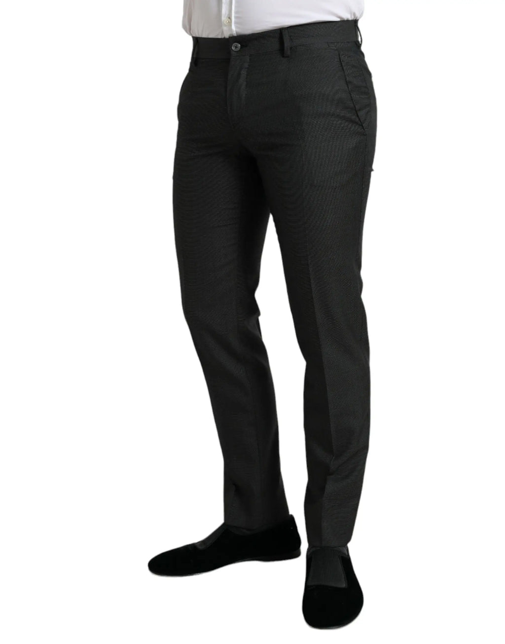 Pantalon formel slim en stretch gris foncé dolce & gabbana avec motif texturé subtil et coupe classique ajustée