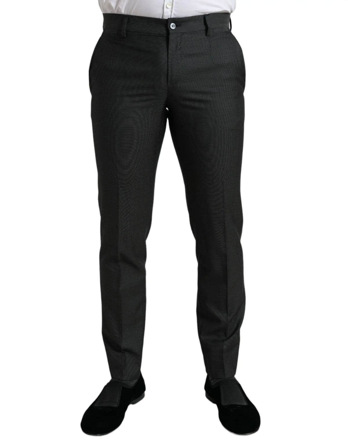 Pantalon formel slim stretch gris foncé dolce & gabbana avec tissage texturé subtil et coupe classique ajustée