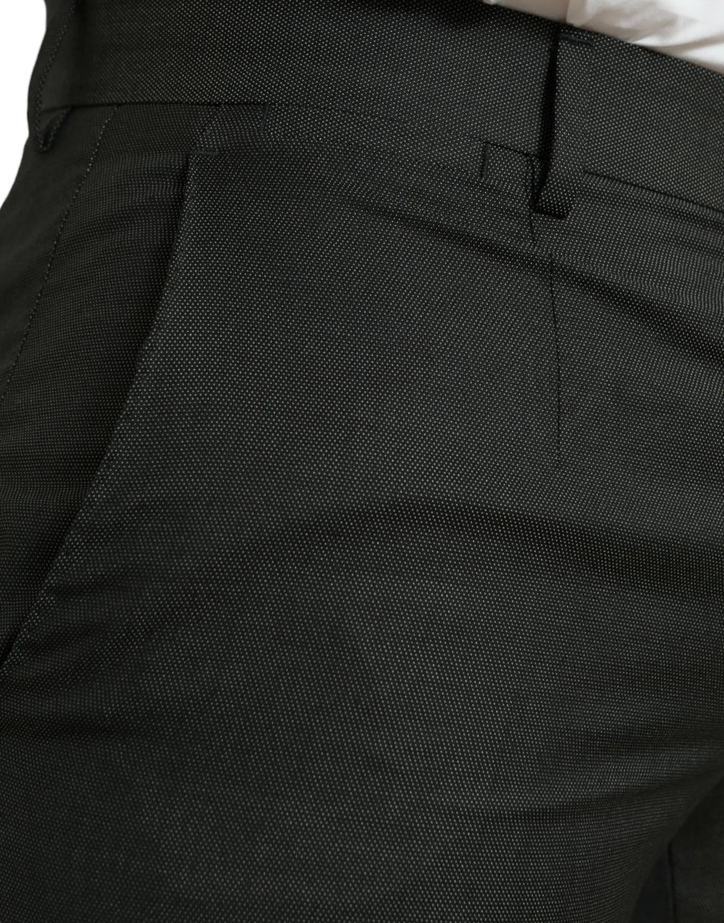 Dolce & Gabbana pantalon formel slim stretch gris foncé en laine mélangée texturée avec motif tissé subtil