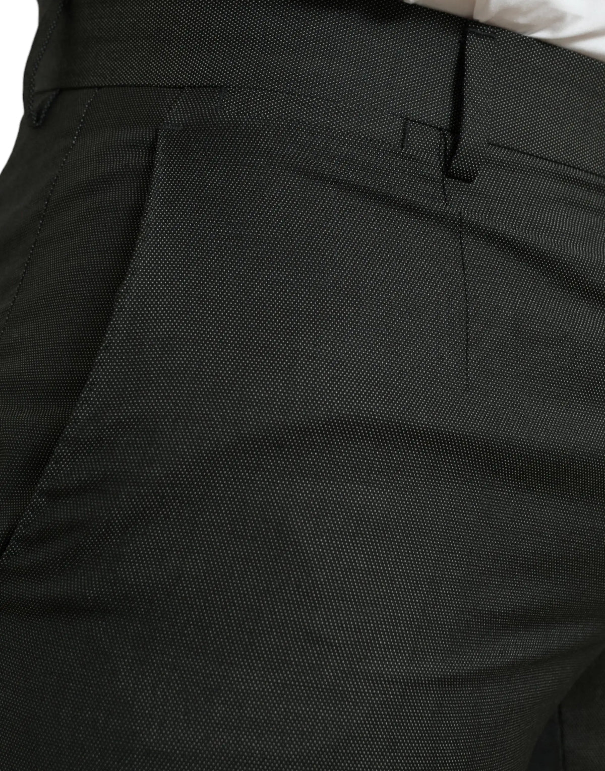 Dolce & Gabbana pantalon formel slim stretch gris foncé en laine mélangée texturée avec motif tissé subtil