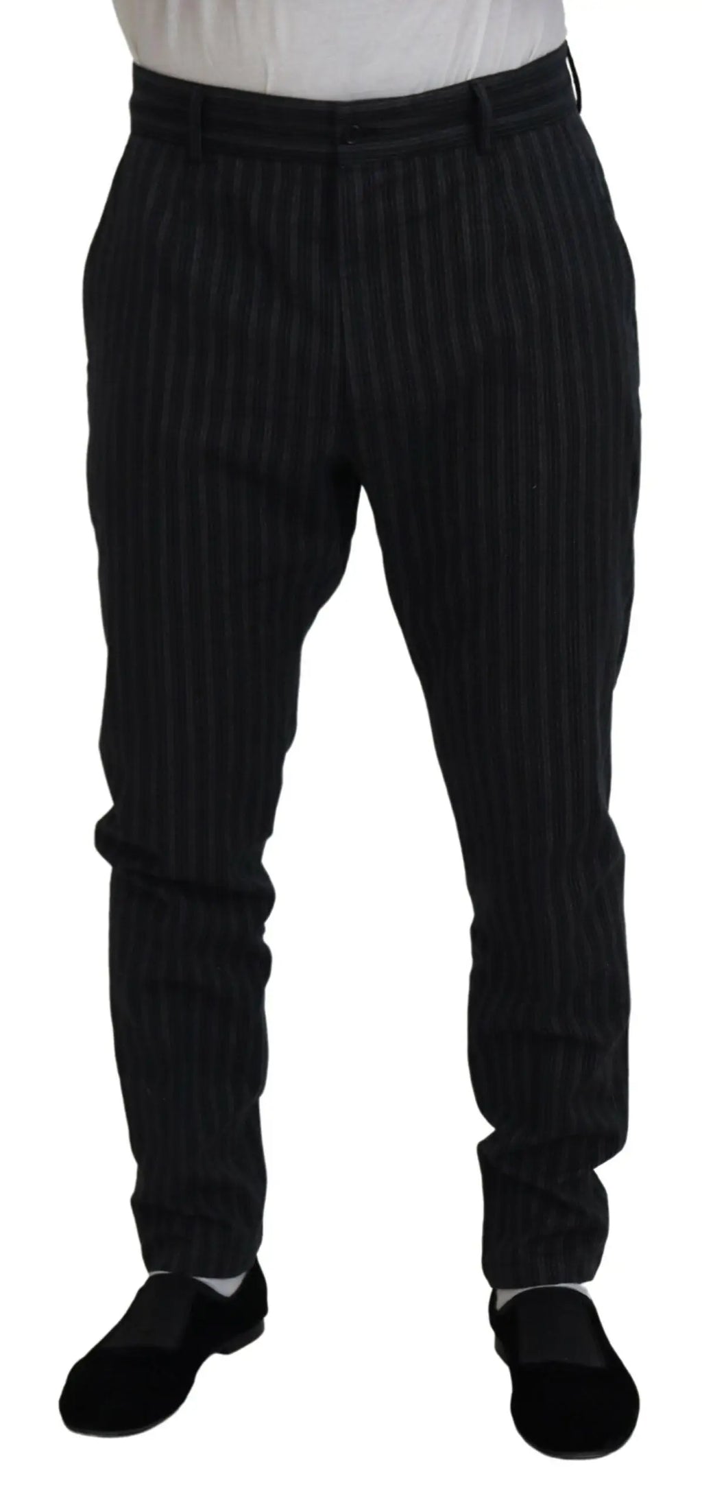 Pantalon chino slim dolce & gabbana gris foncé avec fines rayures verticales subtils en tissu sergé