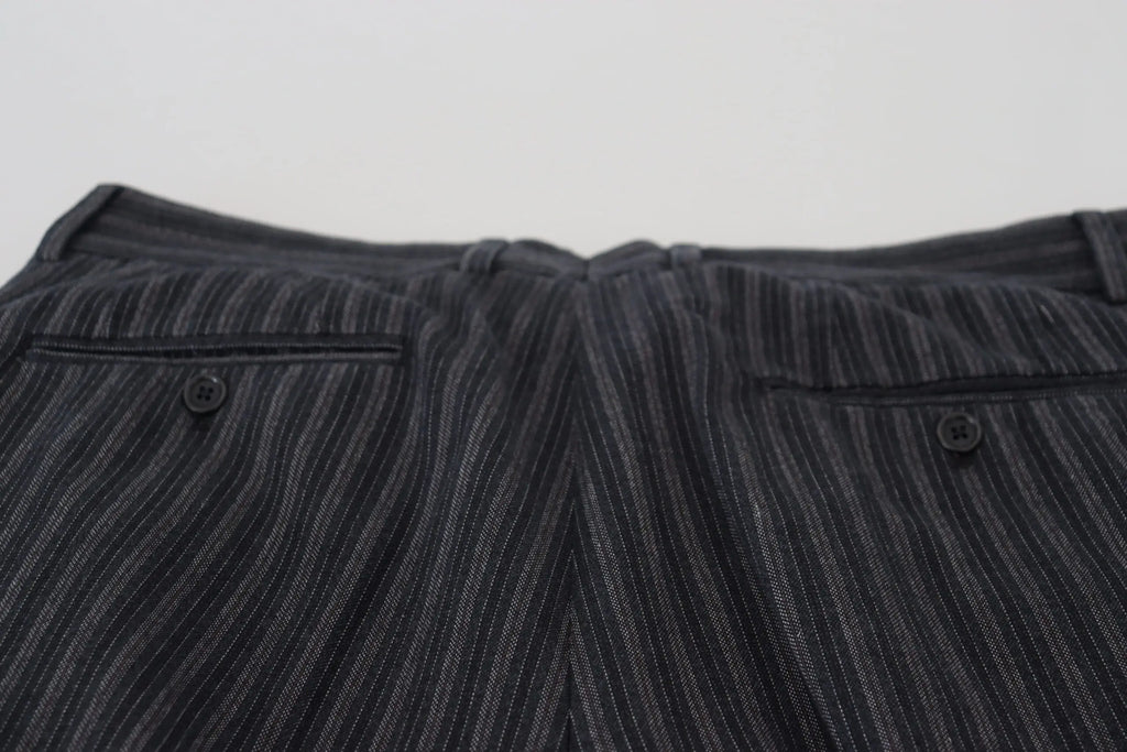 Dolce & gabbana pantalons chinos habillés gris foncé à rayures fines verticales avec boutons noirs